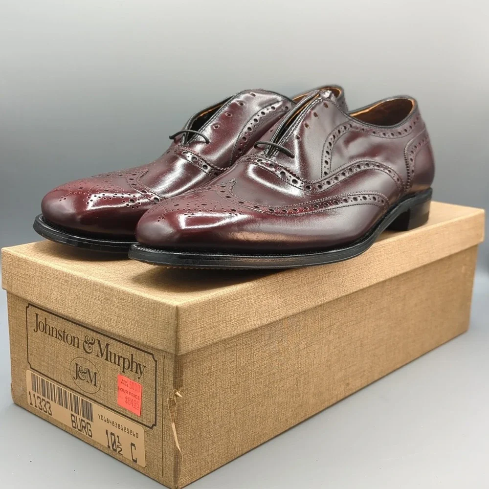 NIB Johnston & Murphy Made in USA Burgundy Wingtip Dress Shoes 10.5 C Vintage